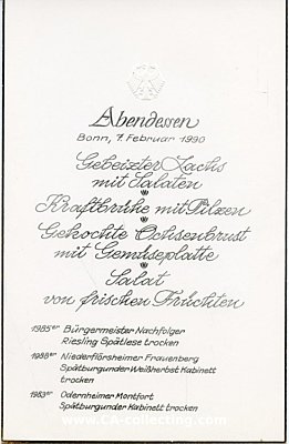 SPEISEKARTE DER BUNDESREGIERUNG zum Mittagessen, Bonn 7....