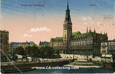 HAMBURG - GRUß AUS - RATHAUS. Farbpostkarte. 1921...