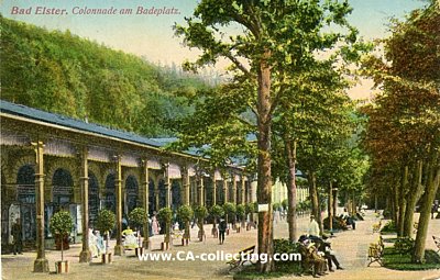 BAD ELSTER - COLONNADE MIT BADEPLATZ. Farbpostkarte. 1914...