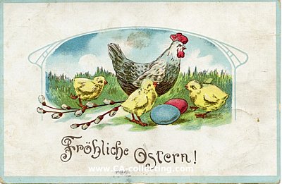 PRÄGEDRUCK-OSTERGRUSS-POSTKARTE 'Fröhliche...