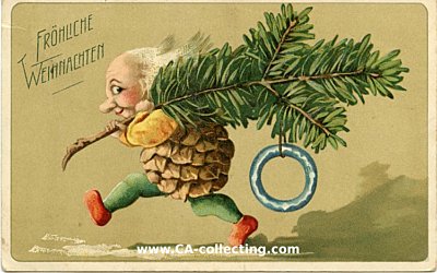 WEIHNACHTS-POSTKARTE 'Fröhliche Weihnachten' Zwerg...