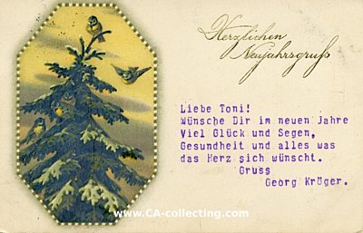 NEUJAHRS-POSTKARTE 'Herzlichen Neujahrsgruss' Tannenbaum...