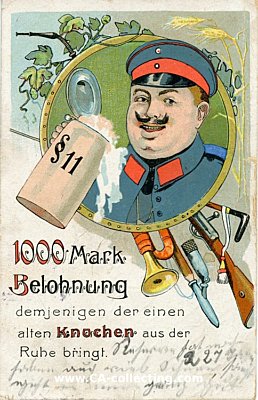 HUMOR-POSTKARTE '1000 Mark Belohnung.....' um 1910....