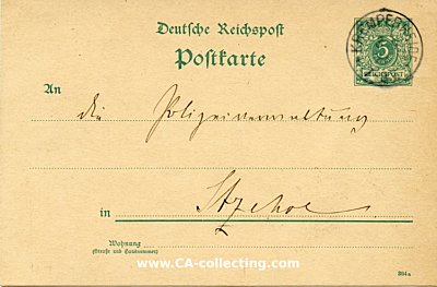 DEUTSCHES REICH - GANZSACHE-POSTKARTE - 5 PFENNIG 1894...