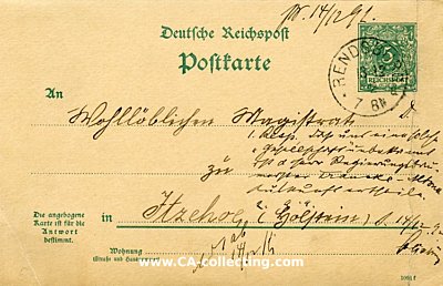 DEUTSCHES REICH - GANZSACHE-POSTKARTE - 5 PFENNIG 1892...