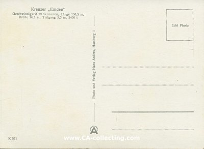 Photo 2 : PHOTO-POSTKARTE 'Kreuzer Emden'. K 551 Photo und Verlag...