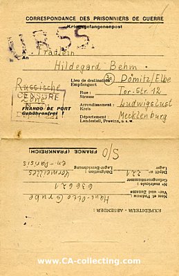 KRIEGSGEFANGENEN-FALTBRIEF 'Correspondance des...