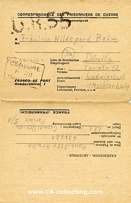 KRIEGSGEFANGENEN-FALTBRIEF 'Correspondance des...