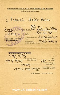 KRIEGSGEFANGENEN-FALTBRIEF 'Correspondance des...