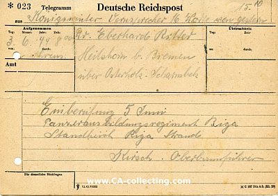 DEUTSCHE REICHSPOST TELEGRAMMFORMULAR C 187 vom 3. Juni...