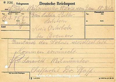 DEUTSCHE REICHSPOST TELEGRAMMFORMULAR C 187 vom 19....