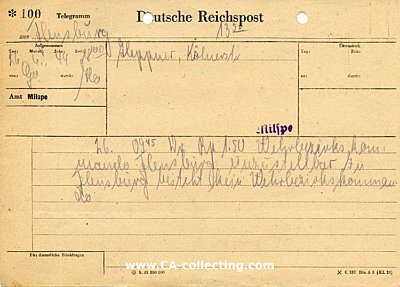 DEUTSCHE REICHSPOST TELEGRAMMFORMULAR C 187 vom 26. Juni...