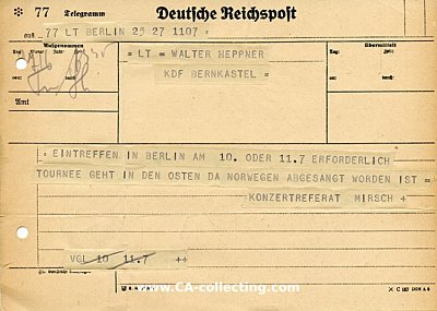 DEUTSCHE REICHSPOST TELEGRAMMFORMULAR C 187 vom 27. Juni...