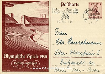 GANZSACHE-POSTKARTE 1936 für die Olympischen...