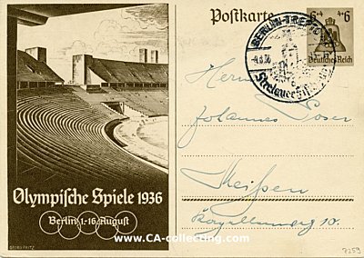 GANZSACHE-POSTKARTE 1936 für die Olympischen...