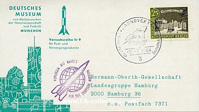 RAKETEN-POSTKARTE der Versuchsreihe TR9 für Post-...