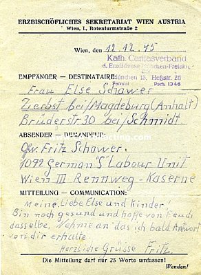 KRIEGSGEFANGENEN-BRIEF des Fritz Schawer vom 12. Dezember...