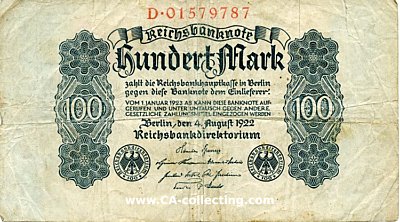 REICHSBANKNOTE HUNDERT (100) MARK 4. August 1922