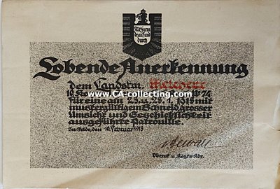 ANERKENNUNGSURKUNDE 1. HANNOVERSCHES INFANTERIE-REGIMENT...