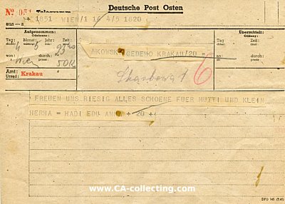 TELEGRAMM DEUTSCHE POST OSTEN DPO 345 vom 4.5. (1944) mit...