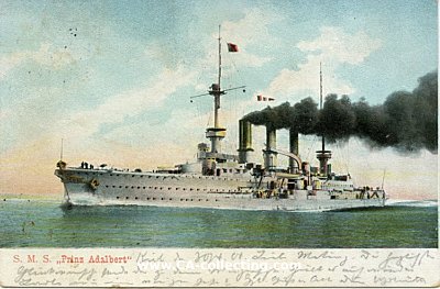 FARB-POSTKARTE 'S.M.S. Prinz Adalbert'. 1904 aus Kiel...