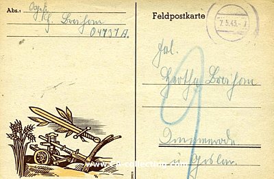 SCHMUCK-FELDPOSTKARTE vom 7. Mai 1943 des Obergfreiten...