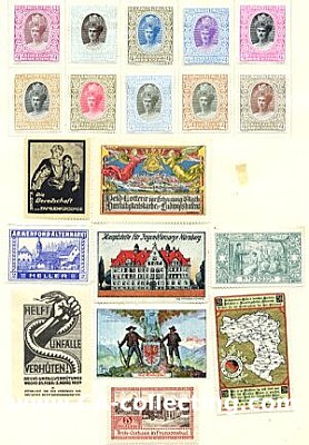 SAMMLUNG VON 19 FARBIGEN SPENDENMARKEN um 1910...