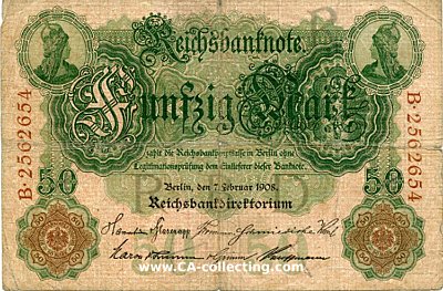 REICHSBANKNOTE FÜNFZIG (50) MARK 7. Februar 1908....