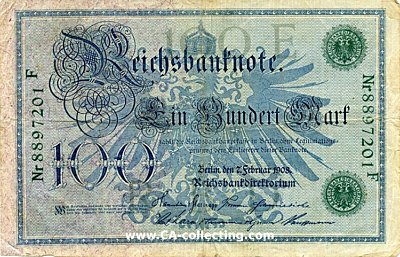 Foto 2 : REICHSBANKNOTE EIN HUNDERT (100) MARK 7. Februar 1908....