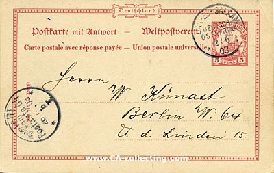 GANZSACHE-POSTKARTE Deutsch-Ostafrika 5 Pesa. 1903 aus...