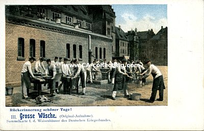 FARB-POSTKARTE 'Grosse Wäsche'. Lithographie....