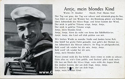 KRIEGSMARINE-LIEDER-POSTKARTE 'Antje, mein blondes Kind'....