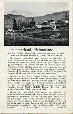 WEHRMACHT-LIEDER-POSTKARTE 'Heimatland, Heimatland'....