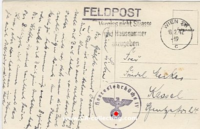 FELDPOSTKARTE aus Wien vom 13. Februar 1942 mit...