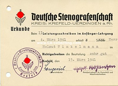 URKUNDE der Deutschen Stenographenschaft, Kreis...