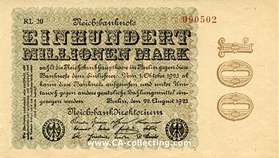 REICHSBANKNOTE EINHUNDERT MILLIONEN (100.000.000) MARK...