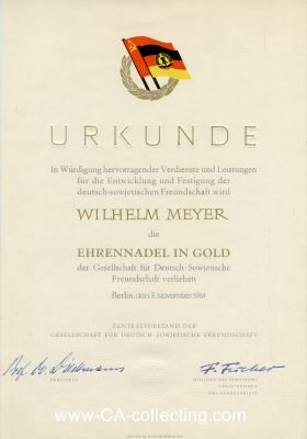 VERLEIHUNGSURKUNDE zur Ehrennadel in Gold der...