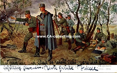 FARB-POSTKARTE 'Weltkrieg 1914-1916: Stab der K.u.K. 27....