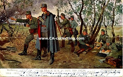 FARB-POSTKARTE 'Weltkrieg 1914-1916: Stab der K.u.K. 27....