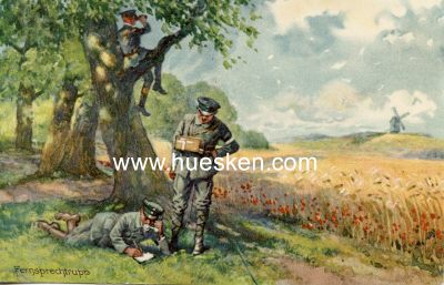 FARB-POSTKARTE 'Fernsprechtrupp'. 1916 aus Zeithain...