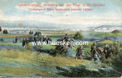 FARB-POSTKARTE 'Oesterr.-ungar. Artillerie bei der Rast...