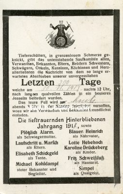 RESERVISTEN-POSTKARTE 'Letzte(n) Tage'. 1913 aus...