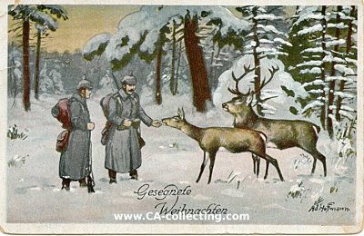 WEIHNACHTS-POSTKARTE 'Gesegnete Weihnachten' Soldaten im...