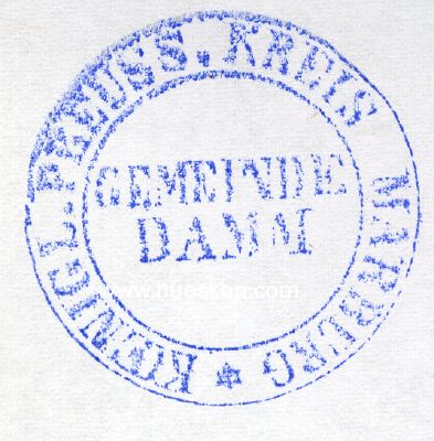 Foto 3 : DIENSTSTEMPEL (TYPAR) UM 1870 'Gemeinde Damm Koenig....