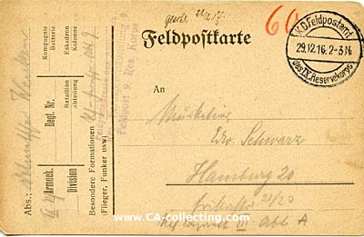 FELDPOSTKARTE vom 29. Dezember 1916 mit Feldpoststempel...