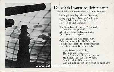 KRIEGSMARINE-MARSCHLIED-POSTKARTE 'Du Mädel warst so...