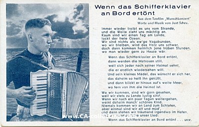 KRIEGSMARINE-LIEDER-POSTKARTE 'Wenn das Schifferklavier...