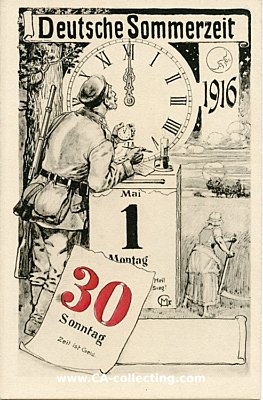 POSTKARTE 'Deutsche Sommerzeit 1916'. Künstlerkarte....