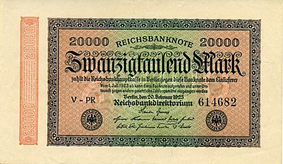 REICHSBANKNOTE ZWANZIGTAUSEND (20.000) MARK 20. Februar...