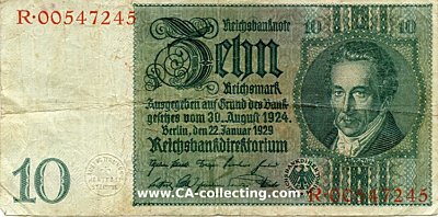 REICHSBANKNOTE ZEHN (10) MARK 22. Januar 1929. Serie R,...